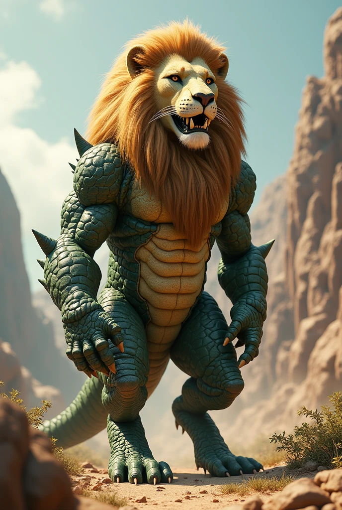 Crocodile and lion combination animal full image realistic image