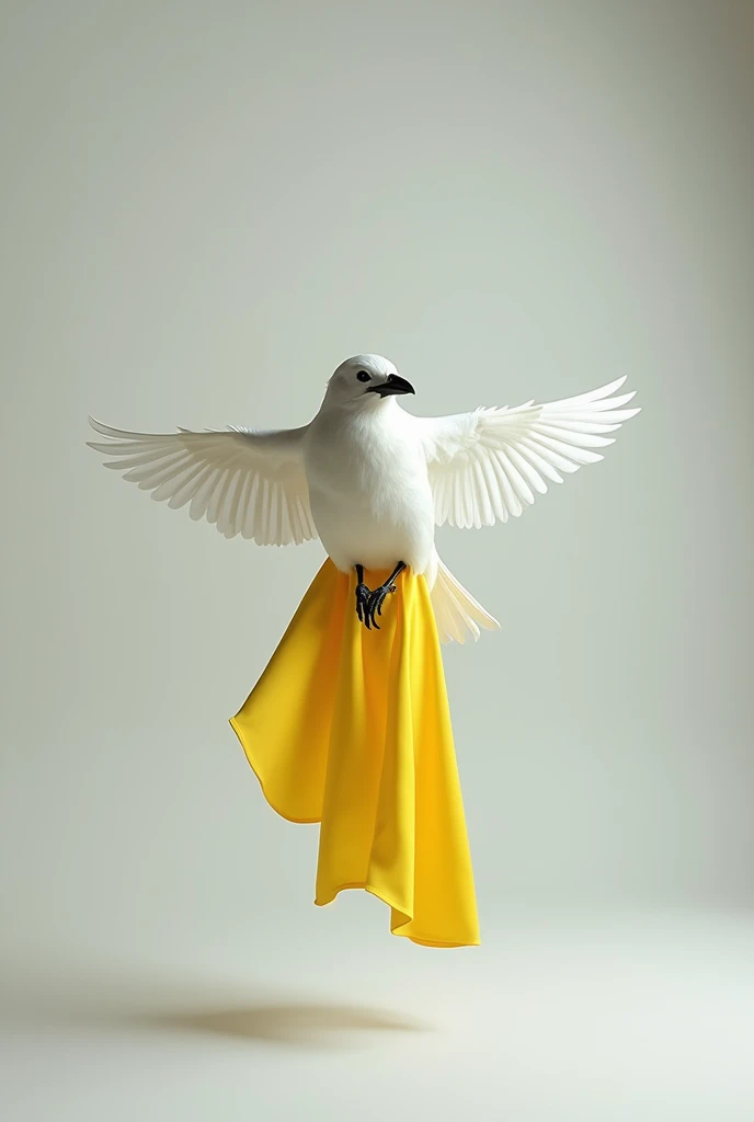 The white crow is flying supine with a yellow underwear