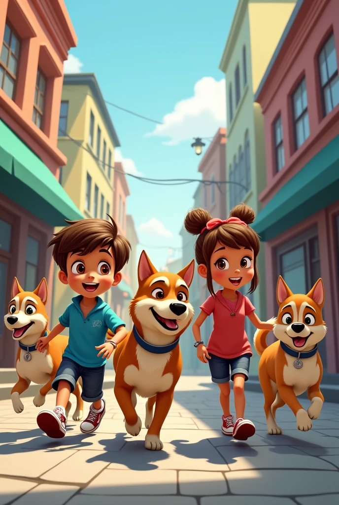 Dog gang with one boy and girl