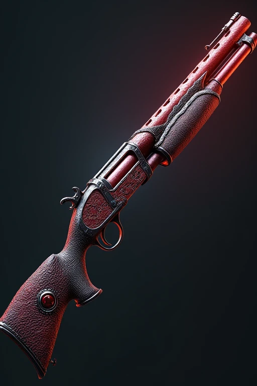 Shotgun with dark red, gray and black dragon scales