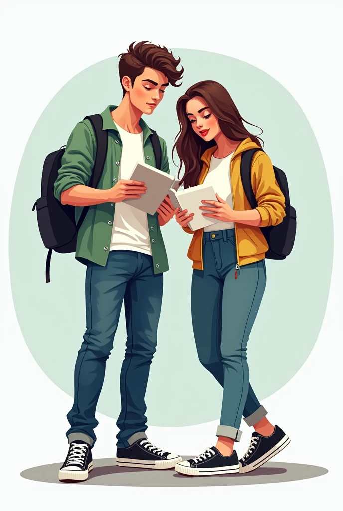 Unique aesthetic Logo for business finance with teenager wearing trendy clothes both male and female and studying for work