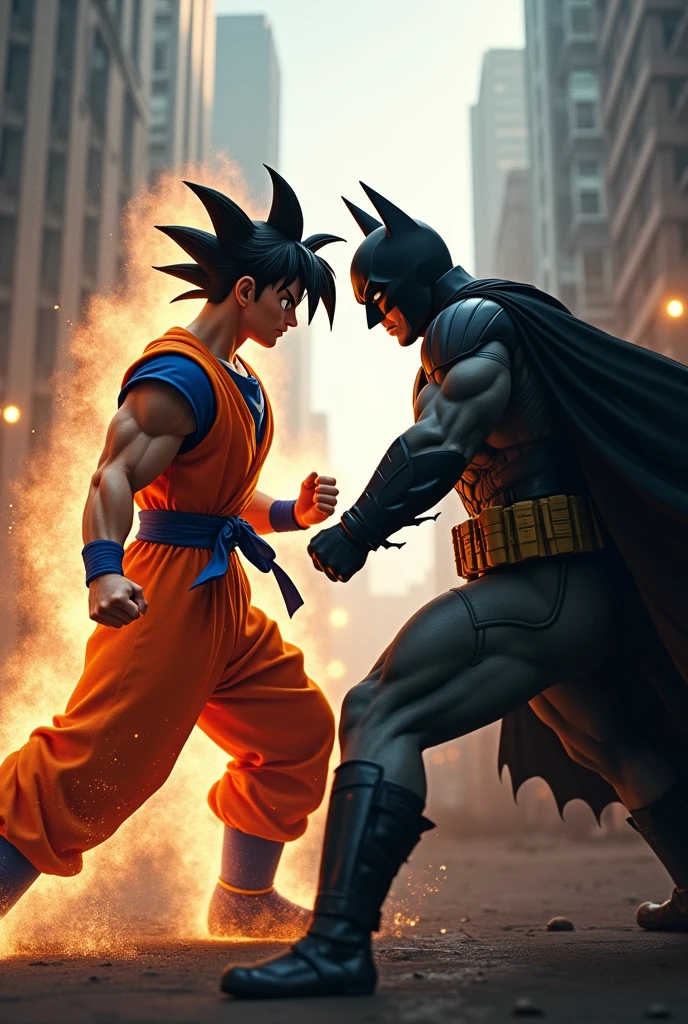 Goku and Batman fighting each other