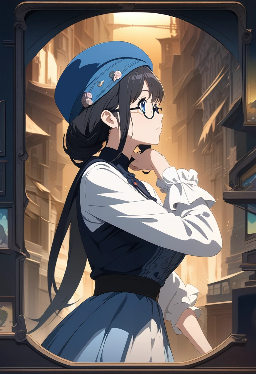 Anime girl with blue hat and glasses looking up at the sky, Detailed digital anime art, Digital anime illustration, Exquisite digital illustration, Guviz-style artwork, Digital anime art, Beautiful anime artwork, advanced digital anime art, Digital art on Pixiv, A beautiful artwork illustration, Anime art wallpaper 4 K, Anime art wallpaper 4k, Beautiful digital illustration