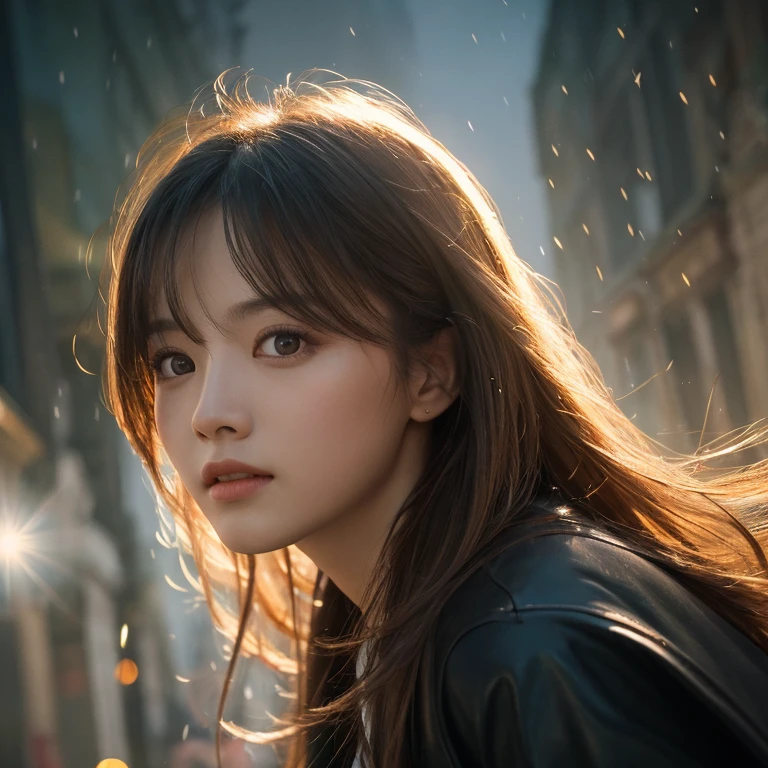 born, Very detailed, Realistic (1.3) Masterpiece portrait of a girl with long hair, Dynamic angle with messy hair, Held in a world-class theater with superior cinema lighting, Lens flare, Dunhuang-style artistic sense, 8K resolution wallpaper quality, Highest quality, Dancing in the Rain 