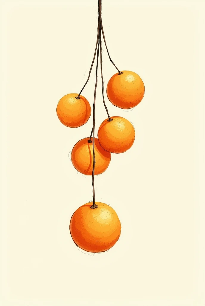 Hand drawn big and small oranges strung together without background