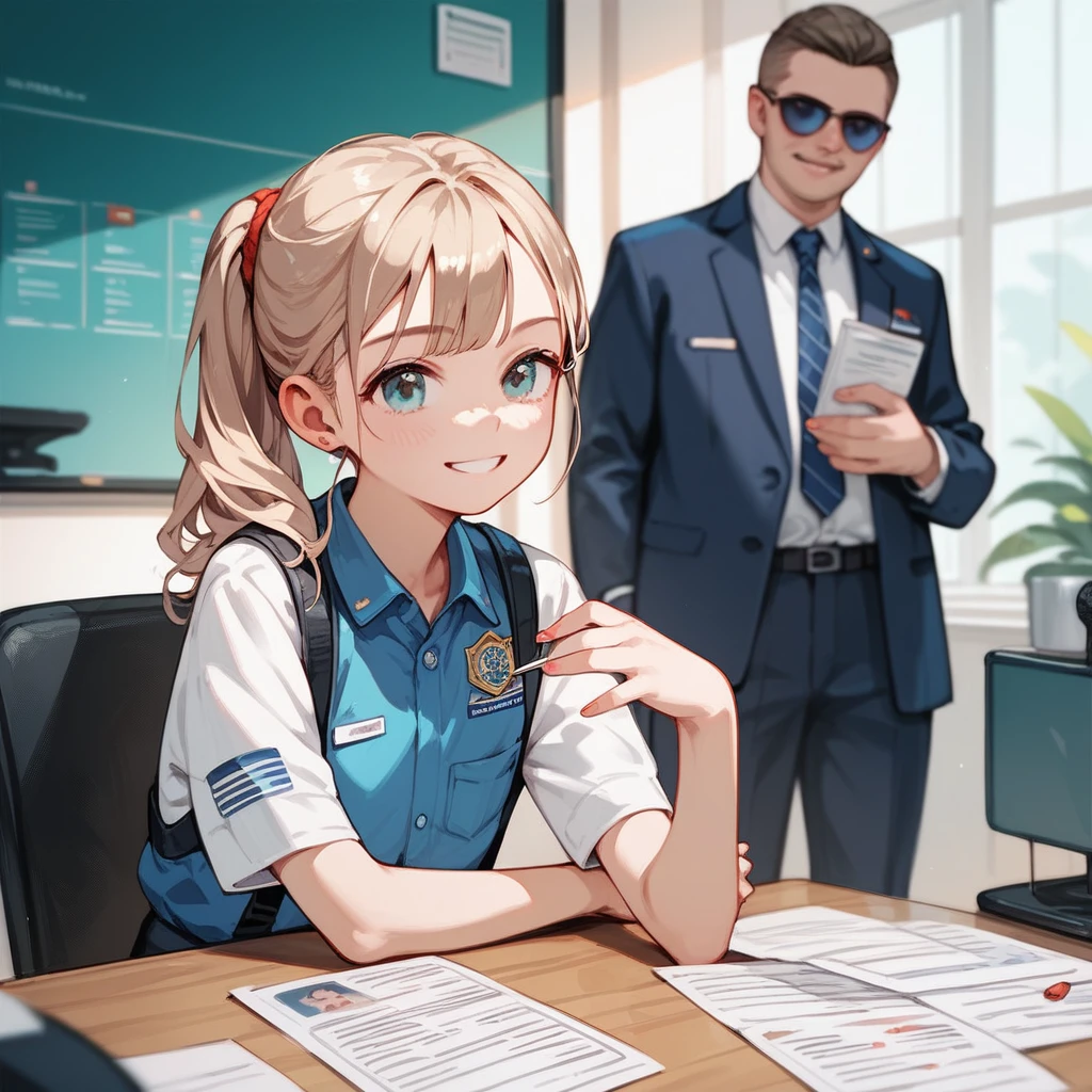 1 country president girl, anime style, interview, young, leader, light smile,