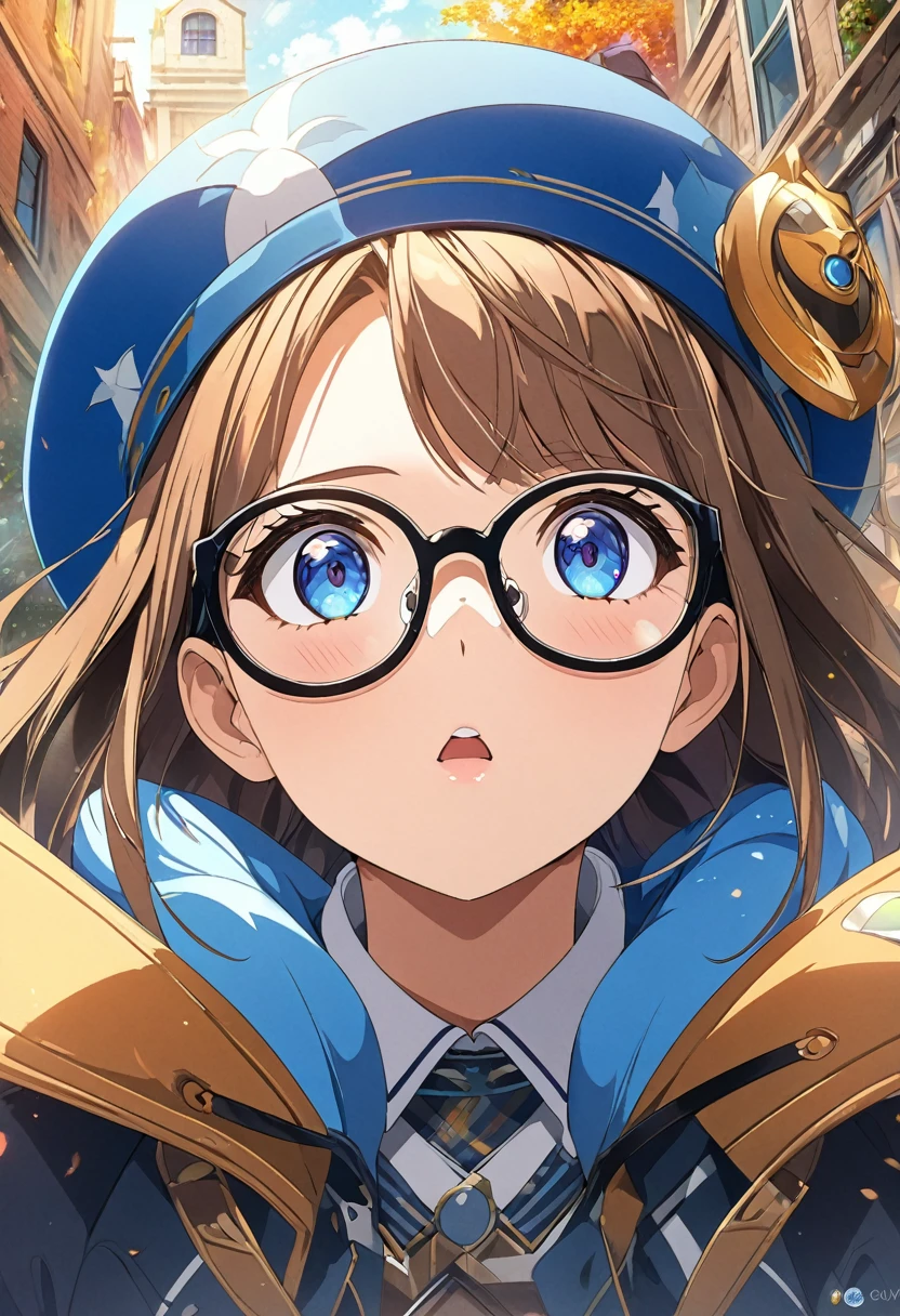 Anime girl with blue hat and glasses looking up at the sky, Detailed digital anime art, Digital anime illustration, Exquisite digital illustration, Guviz-style artwork, Digital anime art, Beautiful anime artwork, advanced digital anime art, Digital art on Pixiv, A beautiful artwork illustration, Anime art wallpaper 4 K, Anime art wallpaper 4k, Beautiful digital illustration