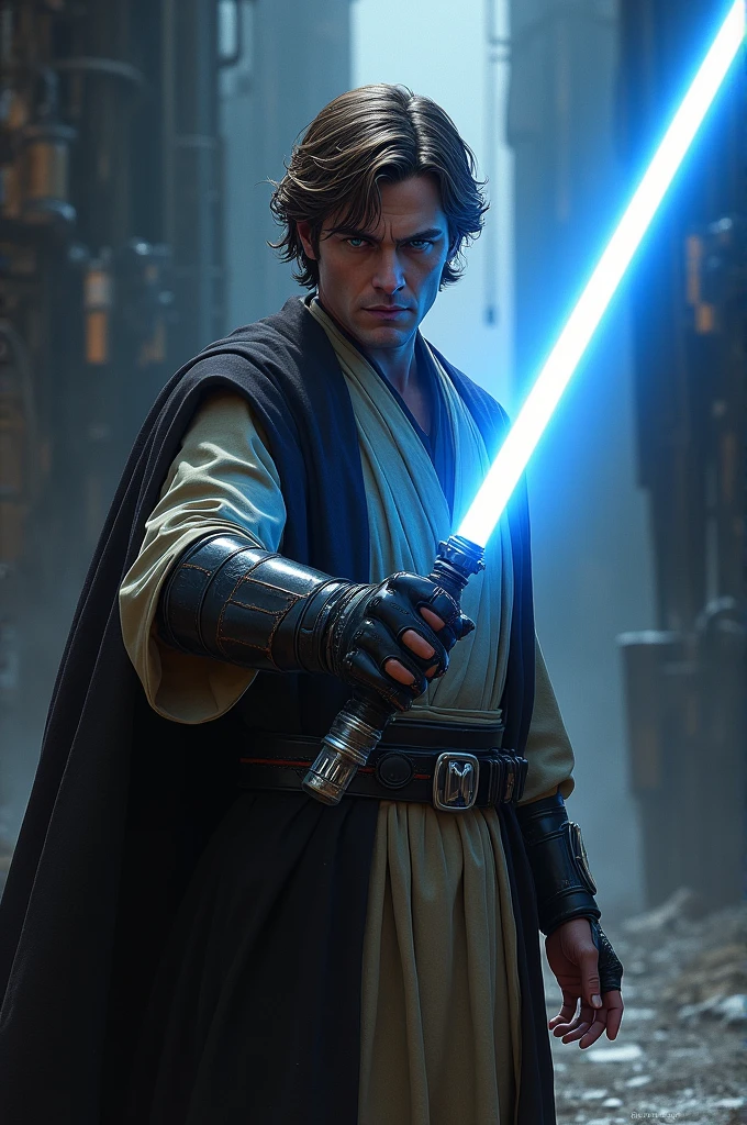 give me a picture of anakin skywaler holding a lightsaber