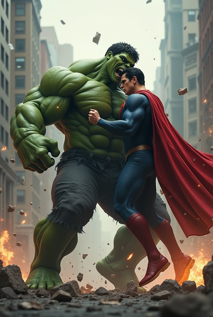 Superman and Hulk fight