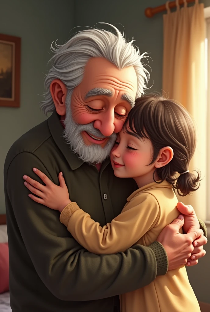 Old father hugging his young daughter
