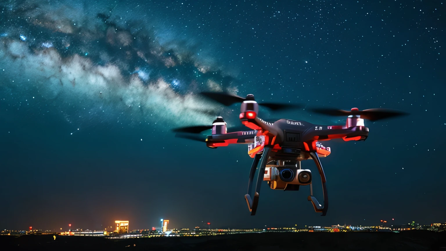 Five small drones flying in the night sky,Ultra-realistic,8k,5 units,