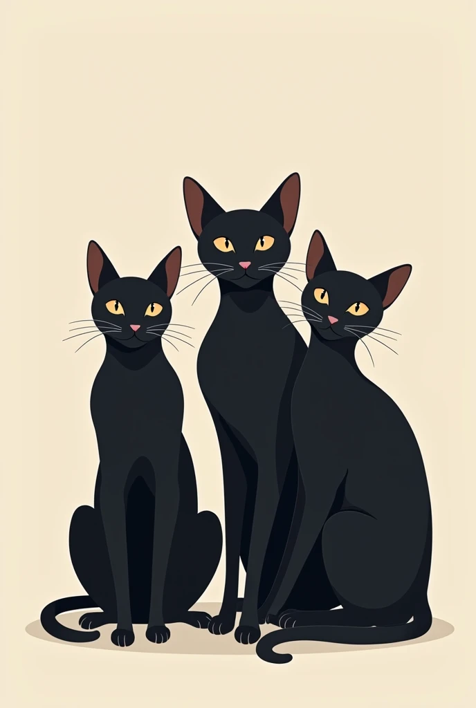 Flat vector illustration of 3 elegant black cats for social media