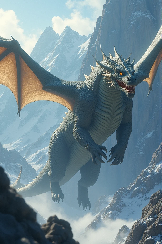Big dragon dlying background is mountains