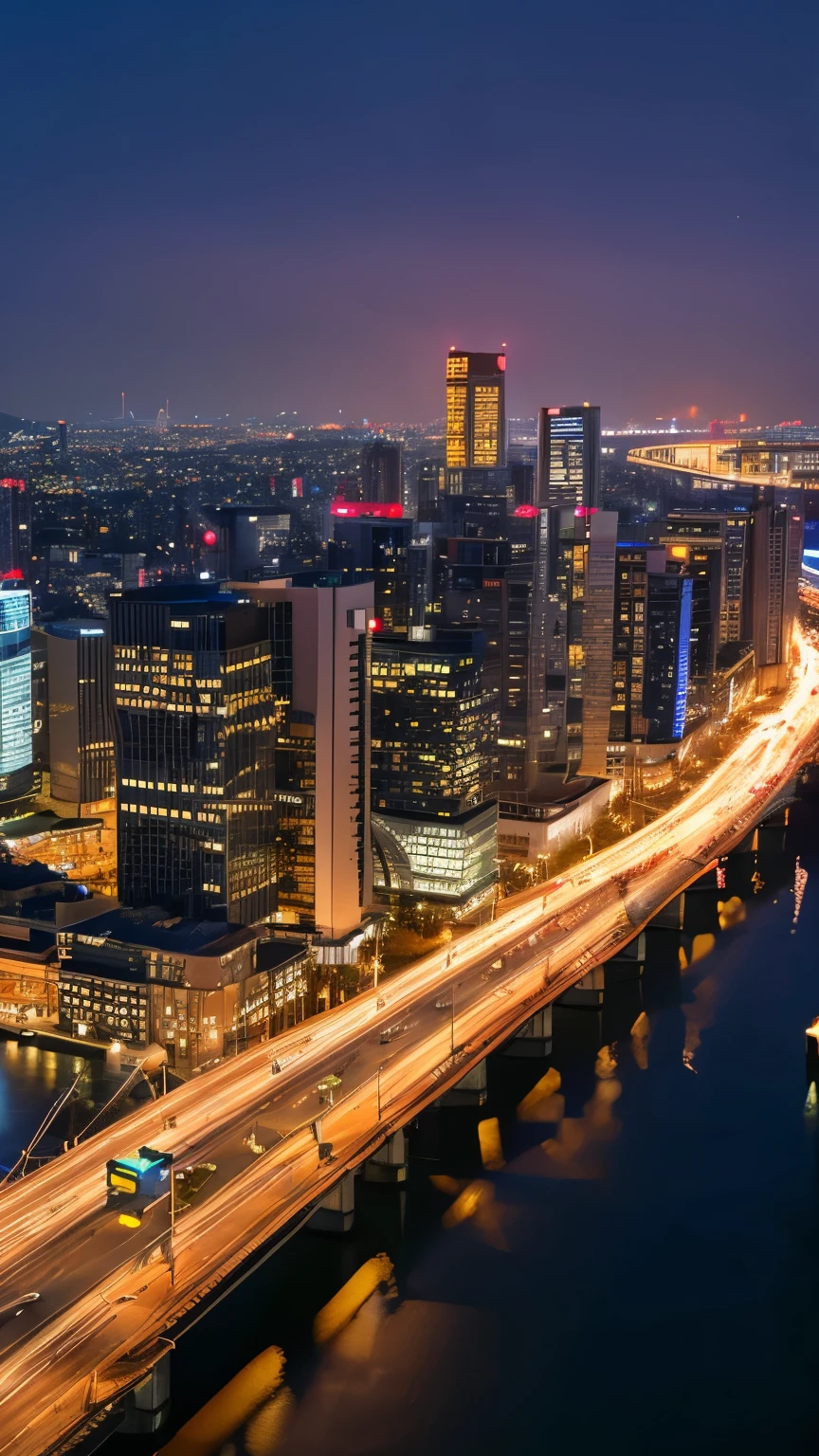 Multiple small drones flying over the city of Yokohama at night．Ultra-realistic,8k,