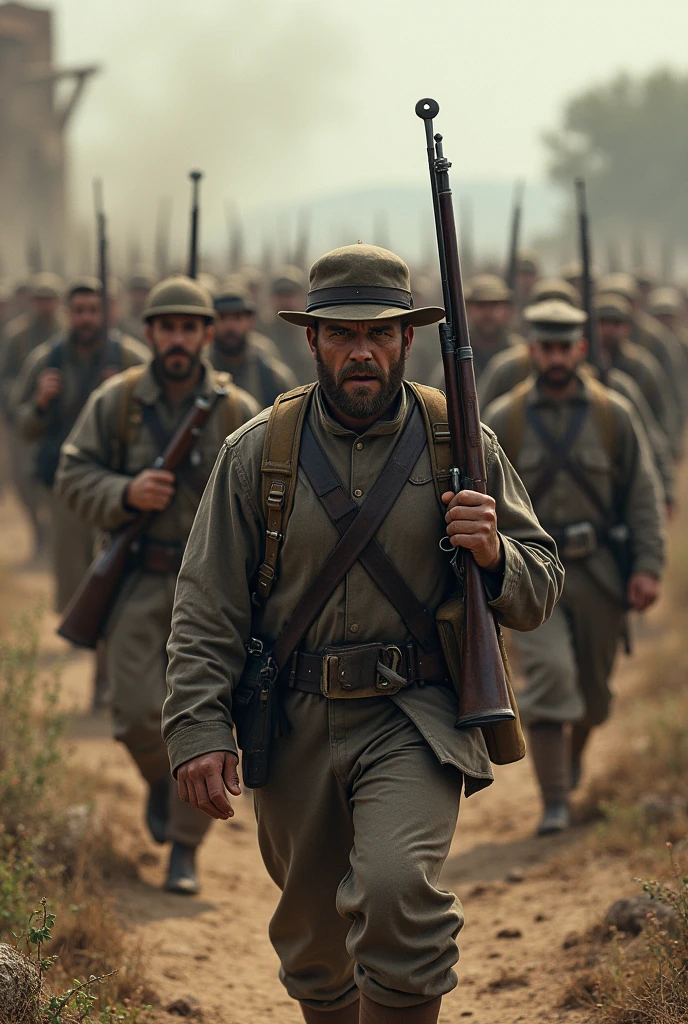 Civil War soldiers marching towards us