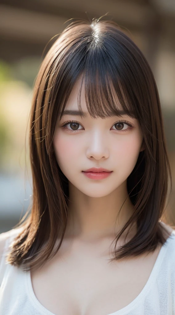 Tabletop, Highest quality, shape, Very detailed, finely, High resolution, 8k wallpaper, 完璧なダイナミックな構shape, Beautiful and detailed, Straight hair, Small breasts, Natural color lip, 20-year-old girl、美しく詳細なface、完璧で美しいface,Big eyes、RAW Photos、Beautiful and detailed、faceが小さい、Beautiful Duplex、スリムなfaceとbody型,美しい黄金比のface, (faceに近づく, faceを大きくする, faceフォーカス:1.0), break, (masterpiece, Highest quality, Very detailed, 詳細なface, 8k)、Actual Photos、完璧で美しいface、Blur the background、Smile、Exactly the same skin texture as human skin(face、body)