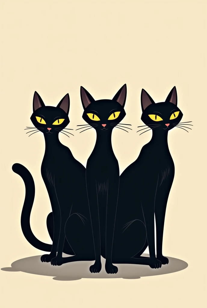 Flat vector illustration of 3 elegant black cats for cafe poster