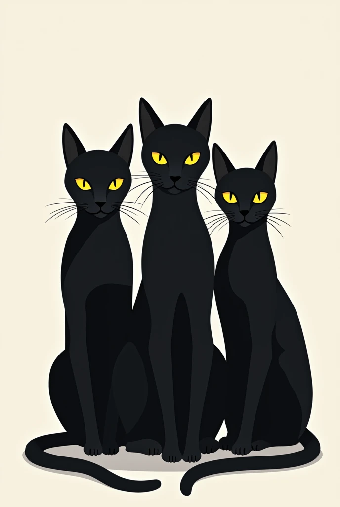 Flat vector illustration of 3 elegant black cats halloween poster