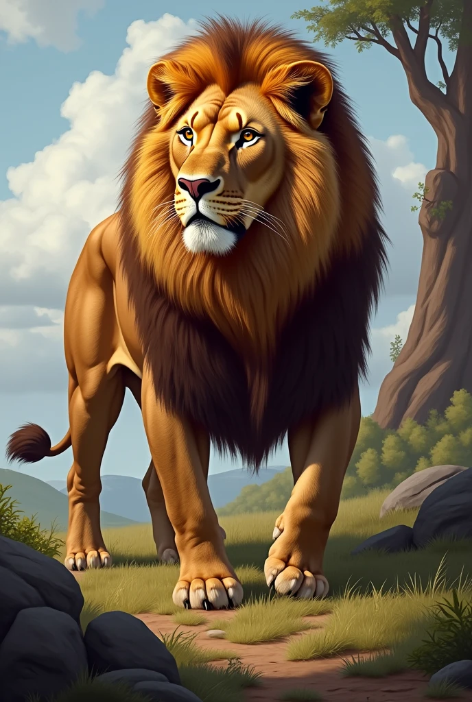 Lion realistic illustration station