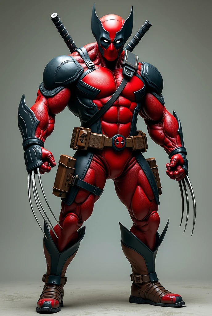 The Deadwolverine is a formidable hybrid that combines Deadpool’s irreverent charisma and regenerative abilities with Wolverine’s fierce combat skills and adamantium enhancements. This creature has Wolverine’s iconic claws and heightened senses, fused with Deadpool’s distinctive red-and-black costume and mask. Its regenerative healing factor is even more pronounced, allowing for rapid recovery from injuries, while its combat style is a chaotic blend of Wolverine’s precision and Deadpool’s unpredictability. The Deadwolverine’s appearance is a striking mix of Wolverine’s rugged, muscular build and Deadpool’s playful, often scarred demeanor, making it a relentless, yet oddly charming, force in any battle. -ar 9:16