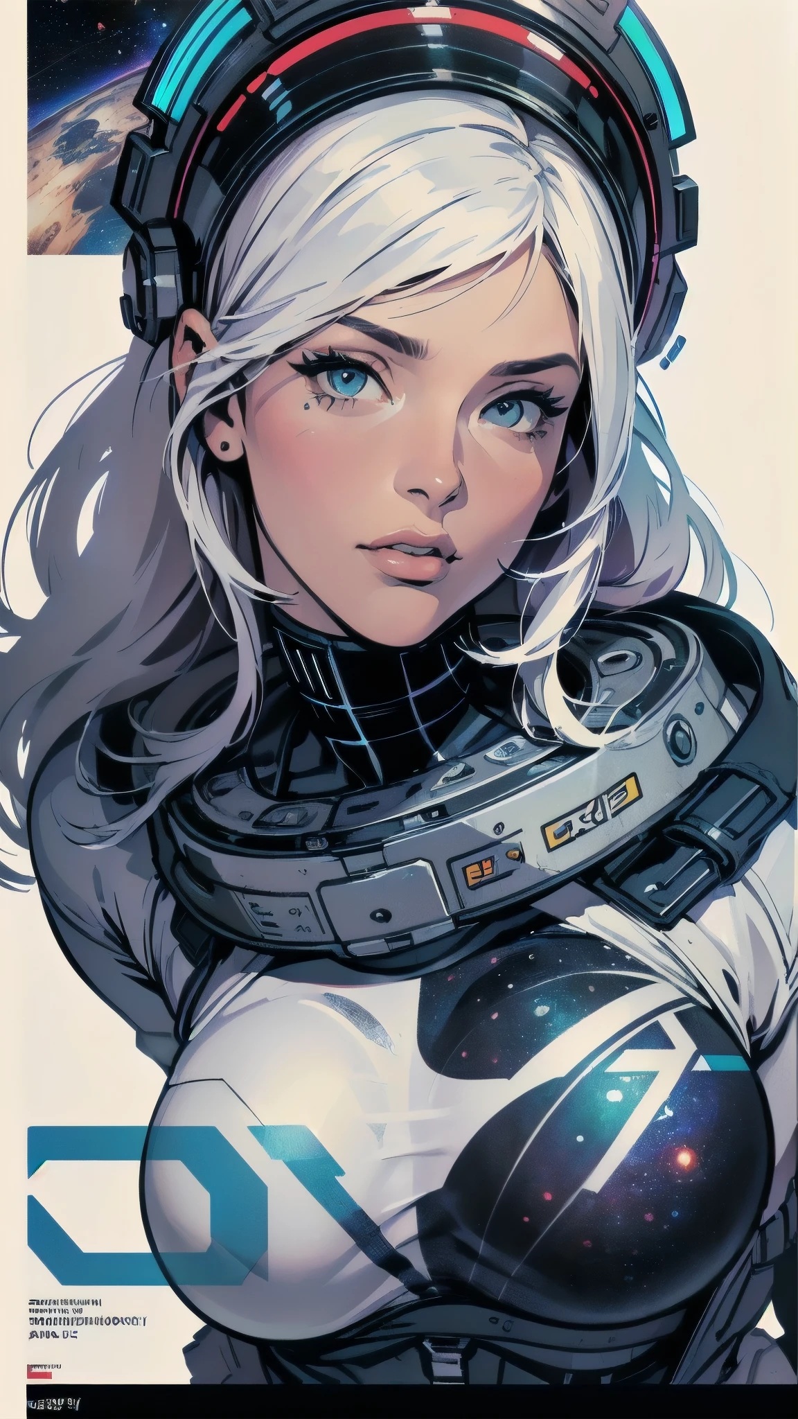 (((ultimate best quality))),((((solo:1.2)))),((((1girl:1.2)))),((((beautiful perfect woman)))),(((detailed perfect body, detailed perfect finger))),((((((spacethriller movie poster)))))),(((bust up, close up))),(((((American comics))))),(((extreme highlights))),cleavage, super beautiful lady,(((((looking up or looking down))))),(((((ultimate Absolutely white background))))),(((detailed futuristicmachine))),(((Perpetual Motion Machine))),(((unlimited galaxy Astronauts)))