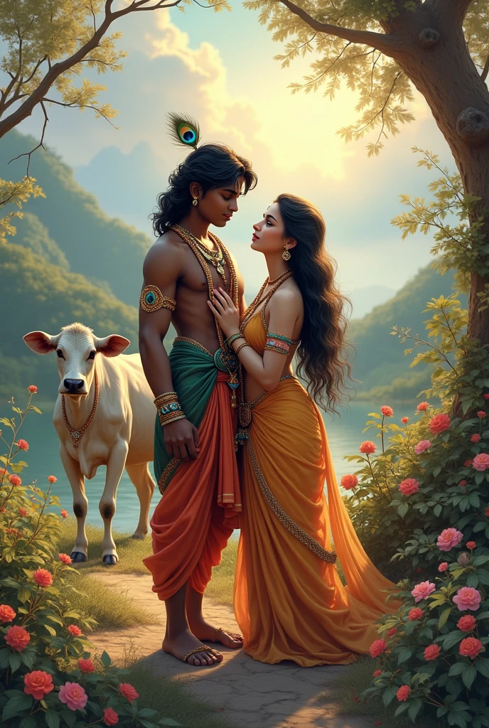 God Krishna and Radhe cow
