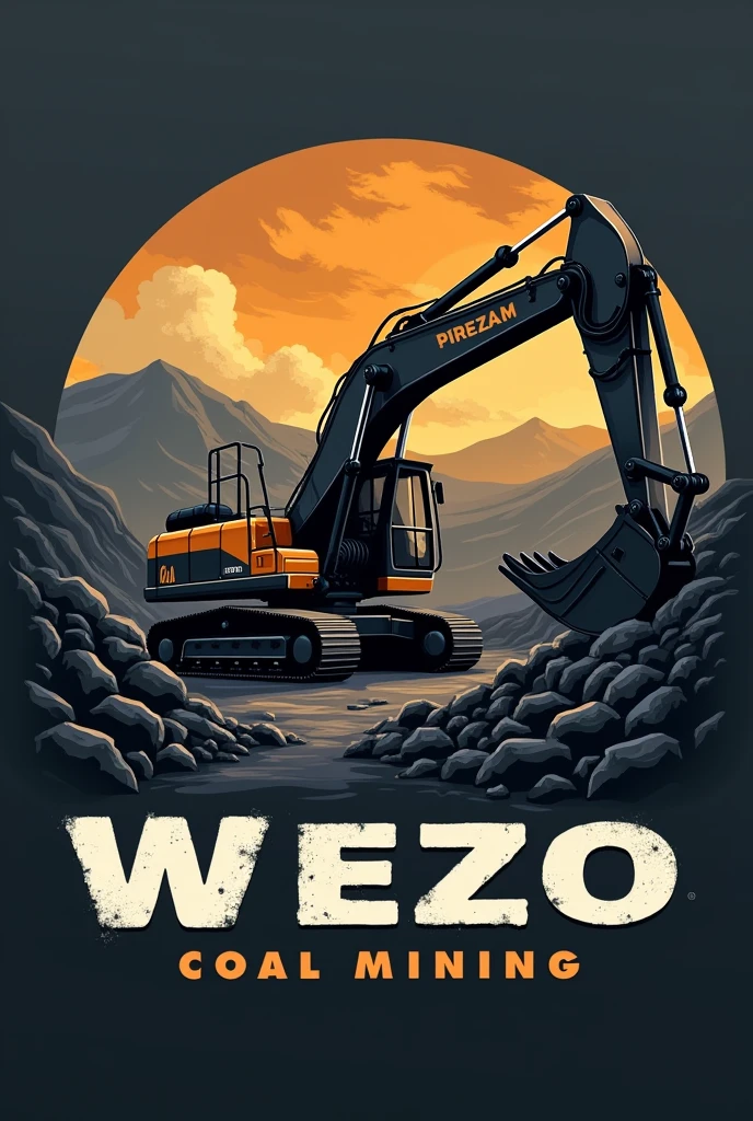 Contruct a logo for a steam coal minning company called "WEZO coal mining". It uses Excavators to mine coal and is an above ground coal minning company.
