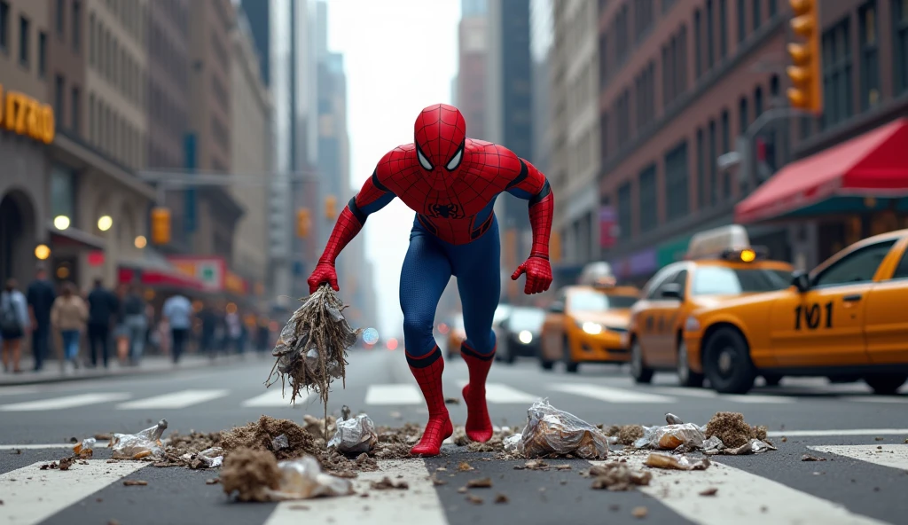 spider man, cleaning the road of new York.