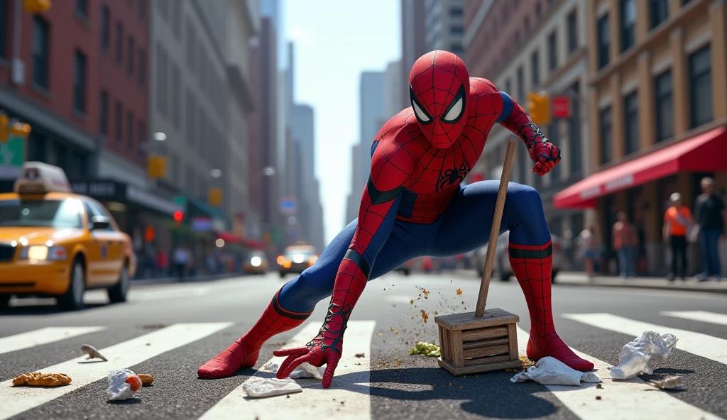spider man, cleaning the road of new York.
