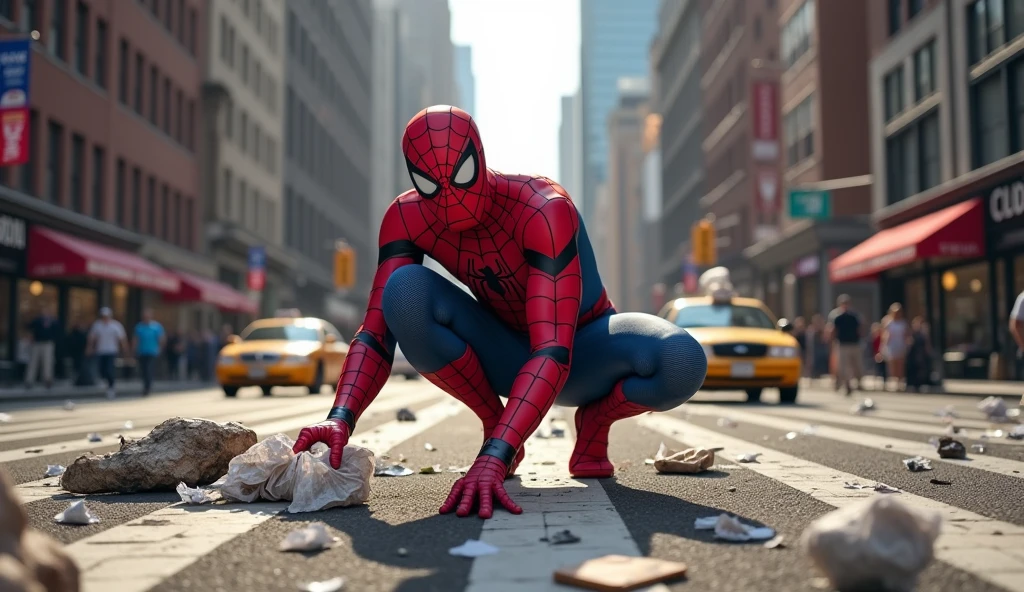 spider man, cleaning the road of new York.