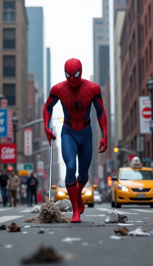 spider man, cleaning the road of new York.