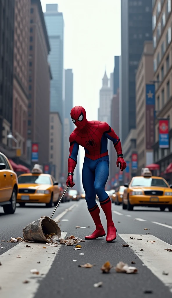 spider man, cleaning the road of new York.