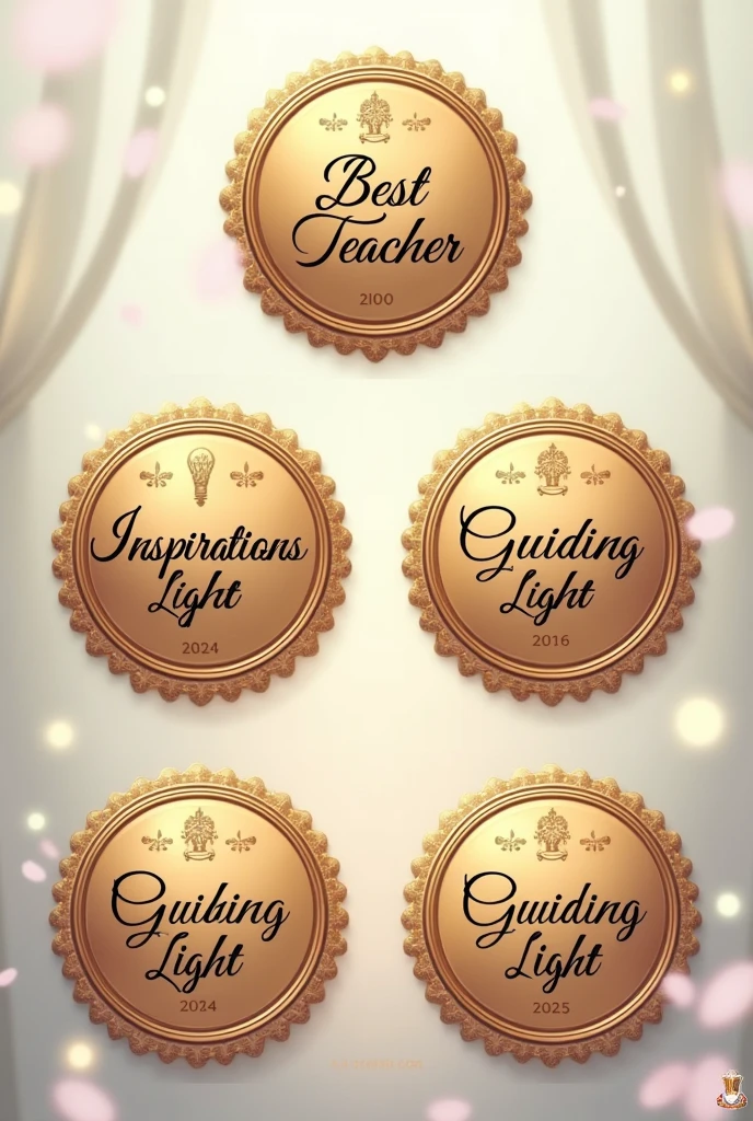 make badges with word like best teacher inspiration or guidling light in elegant fants you can also add a samll symbal like an open book as a light bulb