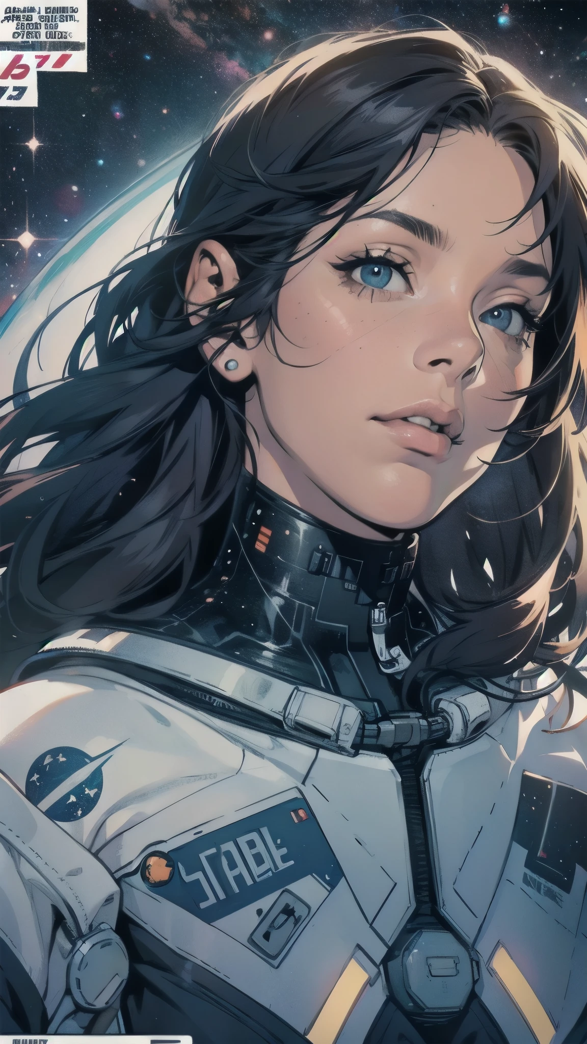 (((ultimate best quality))),((((solo:1.2)))),((((1girl:1.2)))),((((beautiful perfect woman)))),(((detailed perfect body, detailed perfect finger))),((((((spacethriller movie poster)))))),(((bust up, close up))),(((((American comics))))),(((extreme highlights))),cleavage, super beautiful lady,(((((looking up or looking down))))),(((((ultimate Absolutely white background))))),(((detailed futuristicmachine))),(((Perpetual Motion Machine))),(((unlimited galaxy Astronauts)))