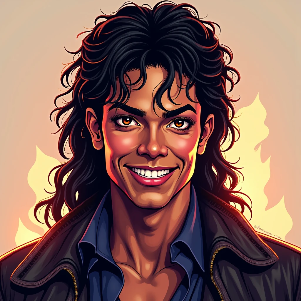 1man, very Michael Jackson, confident, smile, passion, portrait, front look, 4k, high-res, best quality, illustration