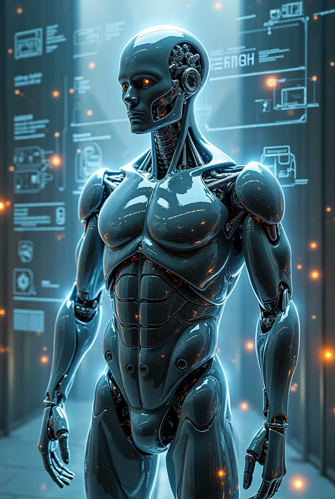 (masterpiece:1.2,Exceptional Quality,mirror-like,Cinematic Experience,Photorealistic:2.0,RAW Photos:2.0,Super detailed),8k,wallpaper,(Representing full body blueprints through holograms:2.0),(translucent Terminator:2.0),male Cyborg,(Design of a TERMINATOR Cyborg:2.0),(Draw the front view:2.0),(Avant-garde design:2.0),(Drawing detailed blueprints:2.0),(Numerous notes about the settings:2.0)