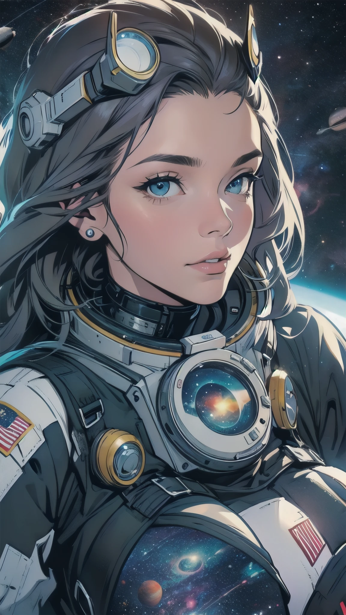 (((ultimate best quality))),((((solo:1.2)))),((((1girl:1.2)))),((((beautiful perfect woman)))),(((detailed perfect body, detailed perfect finger))),((((((ultimate spacethriller movie poster)))))),(((bust up, close up))),(((((American comics))))),(((extreme highlights))),cleavage, super beautiful lady,(((((looking up or looking down))))),(((((Absolutely no background))))),(((detailed futuristicmachine))),(((Perpetual Motion Machine))),(((unlimited galaxy Astronauts)))