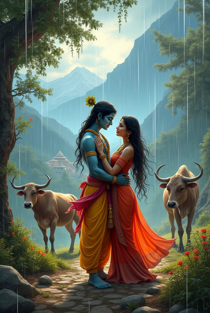 Radhe Krishna banshi heavy rain and mountain cow and dwarka