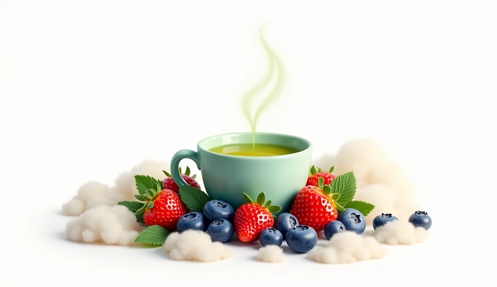 white bg green tea blueberry stawberry cloud