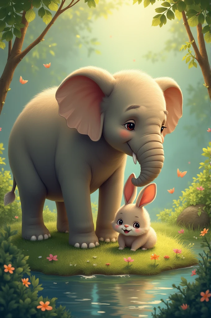 Elephant and rabbit friendship 