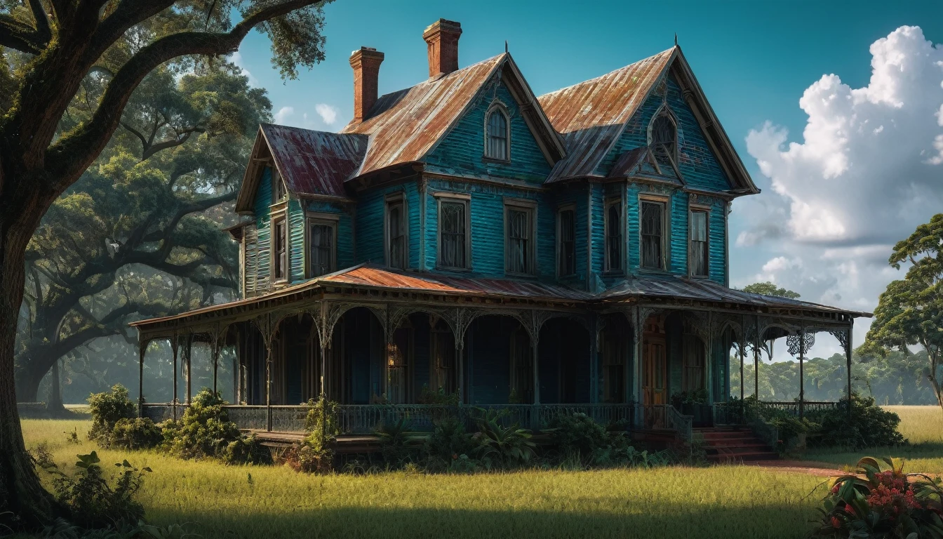 Create imaginative and amazing images demonstrating the style of ((Southern Gothic)), hyper realistic, 8k, vibrant colors, sharp crisp image