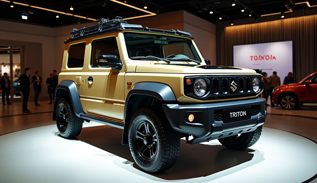 show room park a the combination of the front bumper of the Suzuki Jimny with the rear body of the Toyota Triton car image luck like real and showroom note a luxury