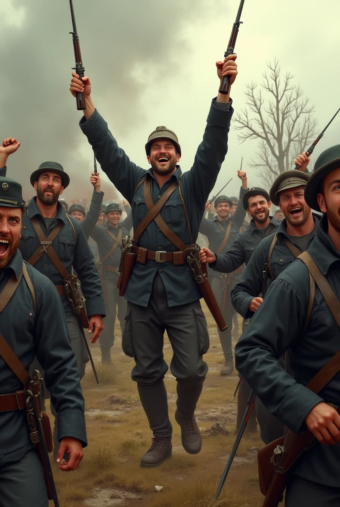 American soldiers during the Civil War celebrating their victory