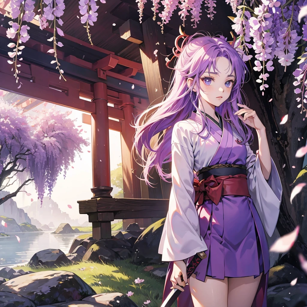 1 beautiful anime demon slayer, sword, torii gate, wisteria
