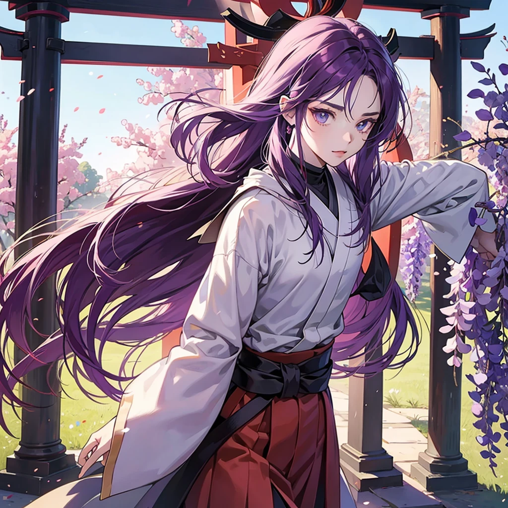 1 beautiful anime demon slayer,  sword, torii gate, wisteria