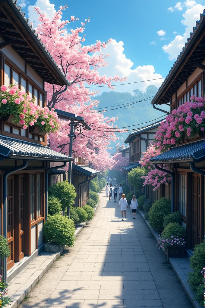 Beautiful street with flowers in japan