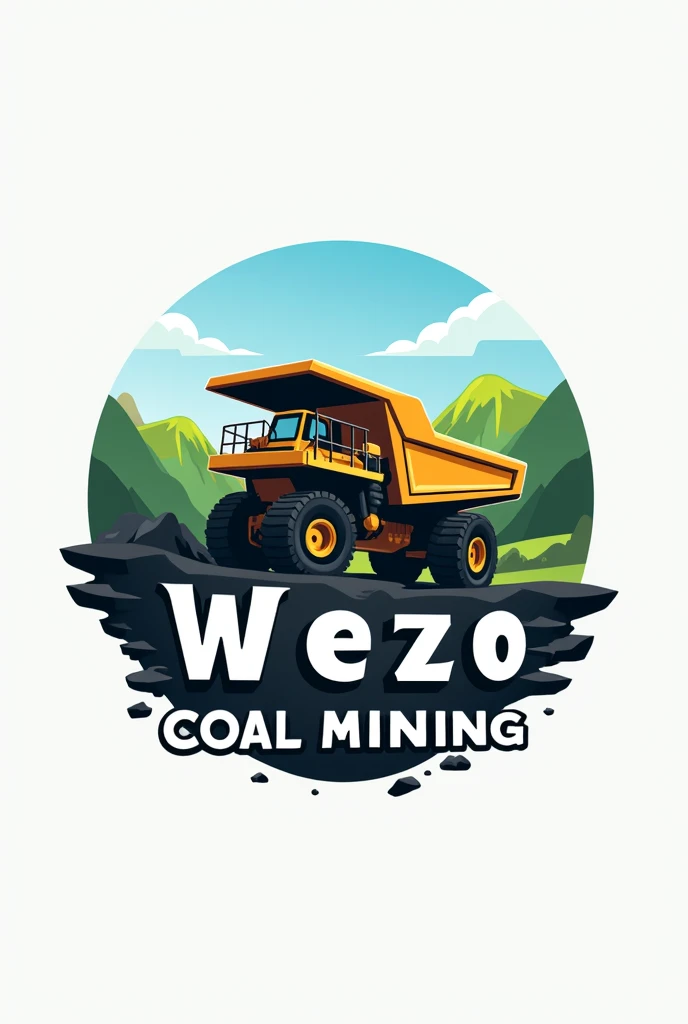 Contruct an animated creative and meaningful logo for a steam coal minning company called "WEZO coal mining". It is an above ground coal minning company.   Do not use flames, fire and an axe on the logo.