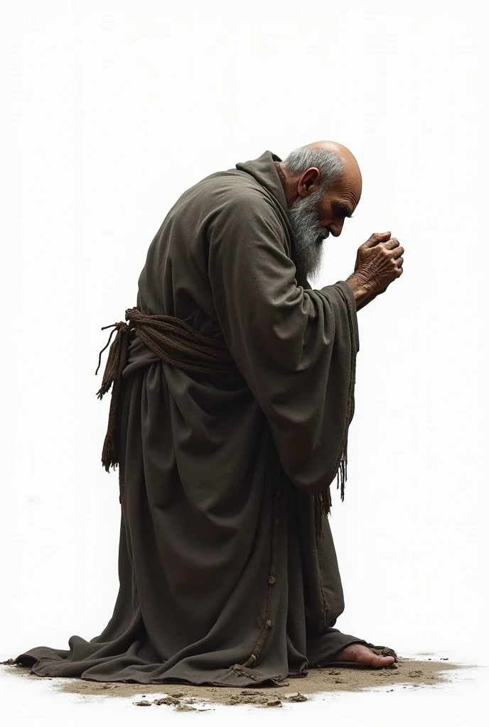 Back view of an ancient man contemplating - white background