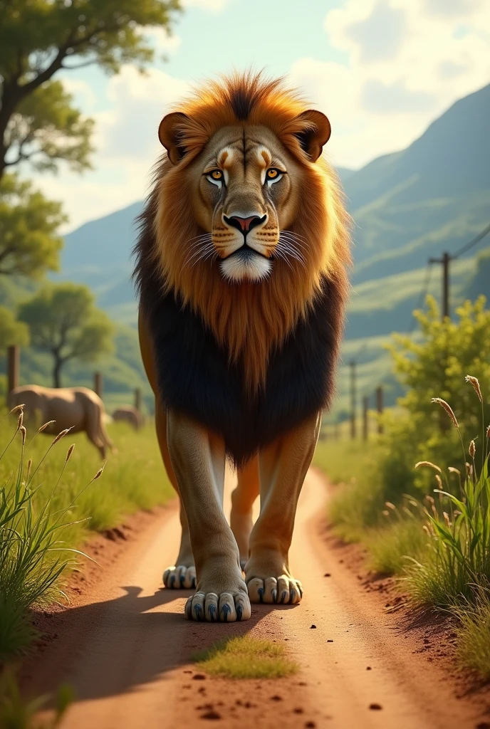 Lion on road