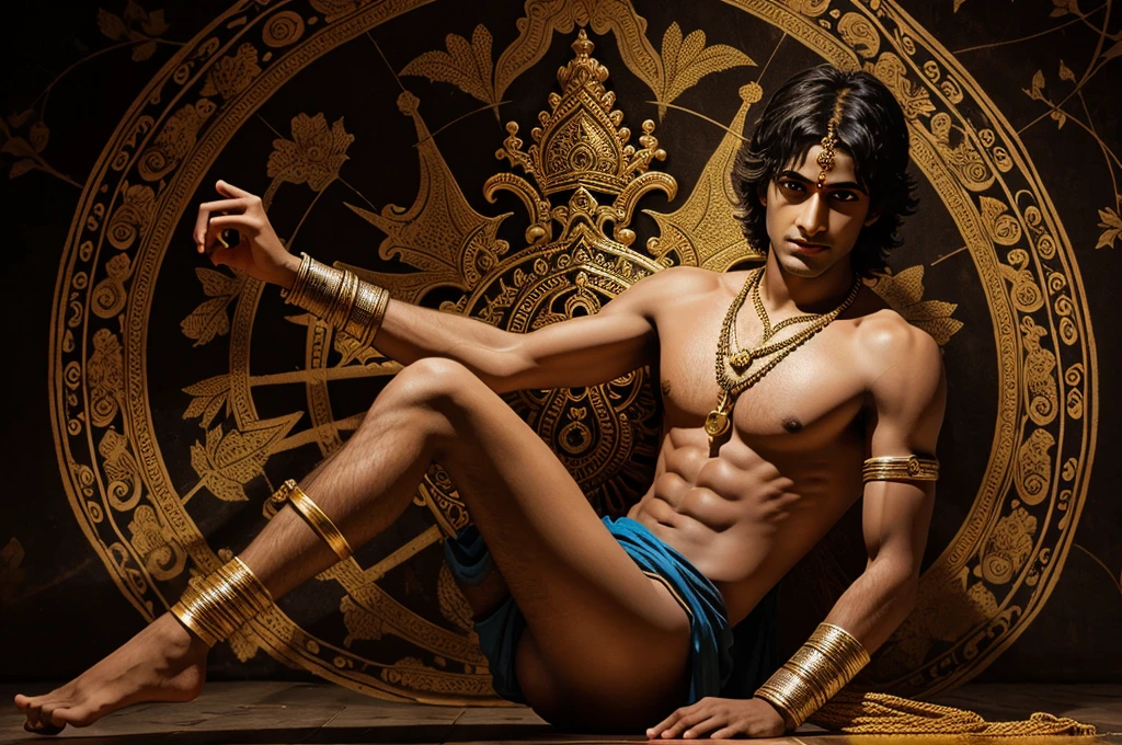 highest quality lord krishna animated wallpaper in a dark, ancient background